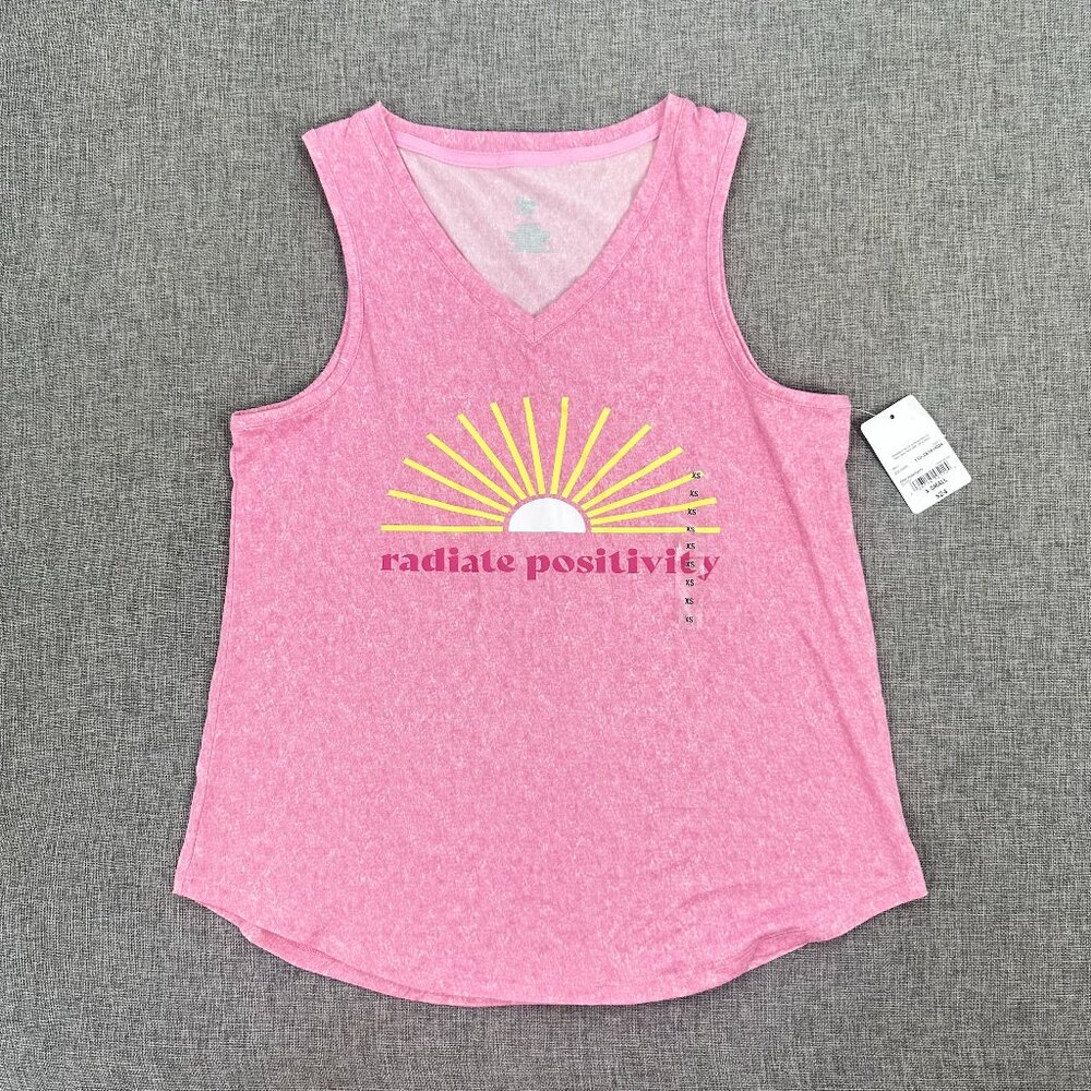 NEW! Sleep Chic Tank Top Pink Radiate Positivity V-Neckline XS Stretch Polyester
